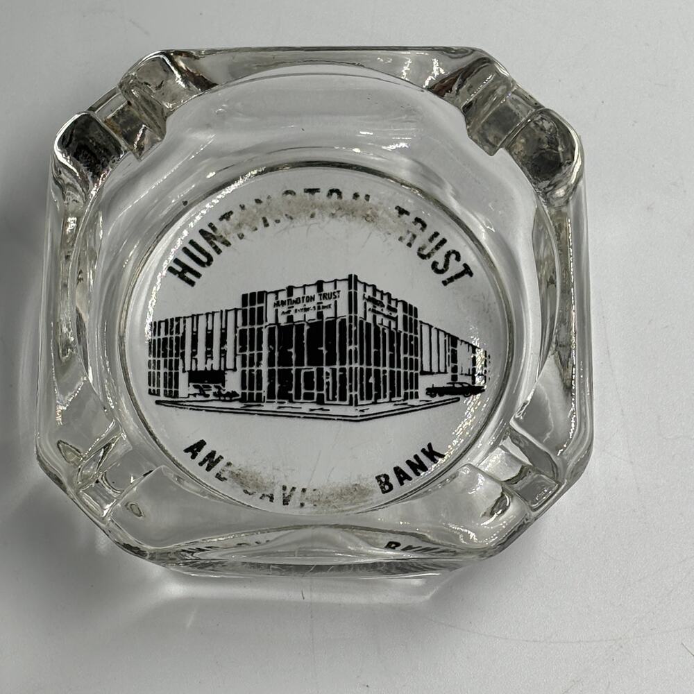 Vintage Huntington Trust & Savings Bank Glass Ashtray Advertising WV